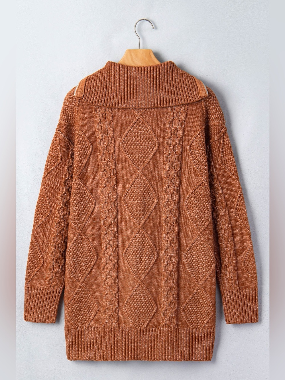 Zip-Up Cable Knit Drop Shoulder Sweater Dress - Picture 8 of 15